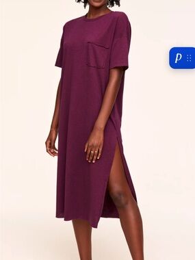 Adore Me Plum Pocket Short-Sleeve Sleep Dress